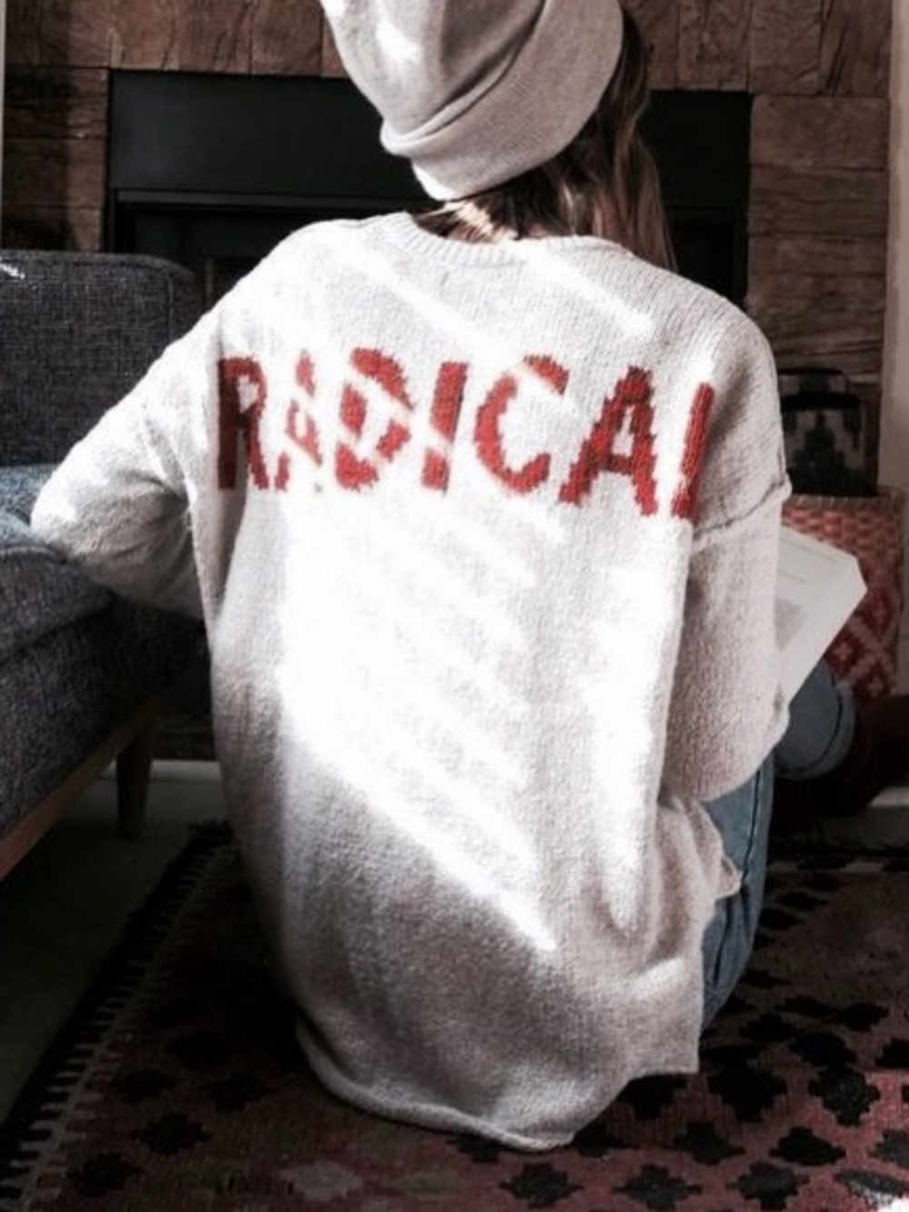 Urban Outfitters BDG “Radical”Graphic Beige Knit Sweater